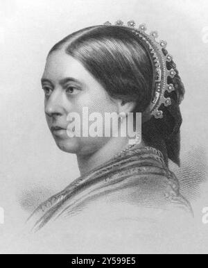 Regina Vittoria (1819-1901) su incisione degli anni '1800 Regina di Gran Bretagna nel periodo 1837-1901. Inciso da W.. Holl e pubblicato a Londra da W. Macke Foto Stock