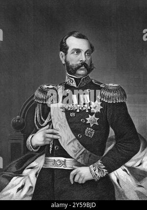 Alessandro II di Russia (1818-1881) sull'incisione dal 1873. Imperatore di Russia durante il 1855-1881. Inciso da un artista sconosciuto e pubblicato su Portrait GA Foto Stock