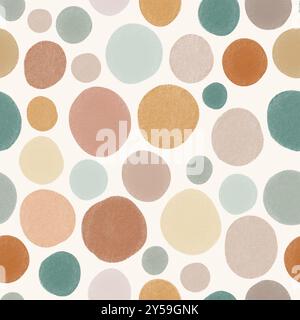 Polka dot watercolor gouache pattern ripetuto in moderni colori pastello su sfondo beige chiaro Foto Stock