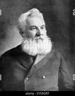 Alexander Graham Bell (1847-1922) su stampa antica del 1899. Scienziato, inventore, ingegnere e innovatore che è accreditato di aver inventato il primo pra Foto Stock