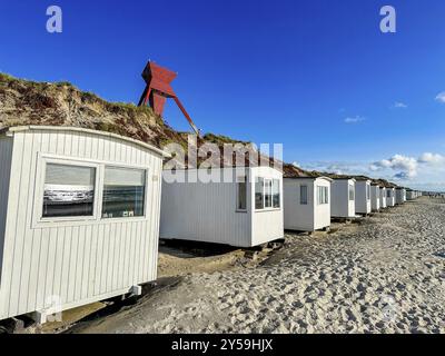 Case sulla spiaggia di Blokhus, Danimarca, Europa Foto Stock