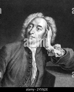 Alexander Pope (1688-1744) su incisione dal 1859. Poeta inglese del secolo, meglio conosciuto per la sua traduzione di Omero. Inciso da un artista sconosciuto e da un publi Foto Stock