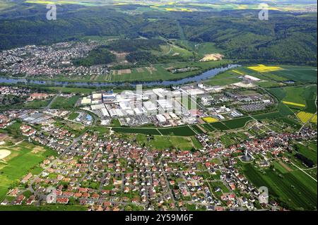 Vista aerea della zona industriale meridionale, Lohr-Wombach Foto Stock