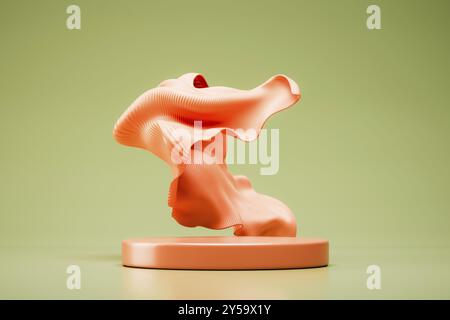 Display a piedistallo da podio con panno arancione fluttuante, tessuto, illustrazione 3D Foto Stock