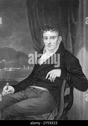 Robert Fulton (1765-1815) su incisione dal 1873. Ingegnere e inventore americano ampiamente noto per lo sviluppo del primo steambo di successo commerciale Foto Stock