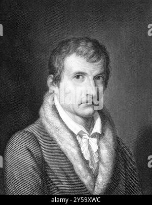 Johann Gottfried Seume (1763-1810) su incisione dal 1859. Autore tedesco. Incisa da un artista sconosciuto e pubblicata su Meyers Konversations-Lexikon, GE Foto Stock