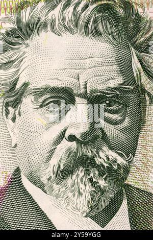 Juan Zorrilla de San Martin (1855-1931) su 20 pesos Uruguay 2008 Banknote dall'Uruguay. Poeta nazionale dell'Uruguay e figura politica Foto Stock