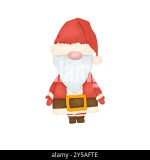 GNOME natalizio in costume di Babbo Natale in una matita digitale in stile acquerello da utilizzare con banner con biglietti e volantini, biglietti da visita e opuscoli Foto Stock
