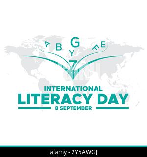 Giornata internazionale dell'alfabetizzazione, 8 settembre, biglietto d'auguri giorno dell'alfabetizzazione, modello modificabile, file vettoriale, illustrazione stock, giornata internazionale dell'alfabetizzazione. Illustrazione Vettoriale