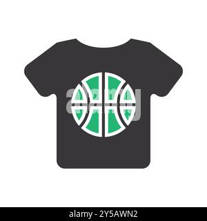 Icona della T-shirt a tema basket in nero e verde. Illustrazione Vettoriale
