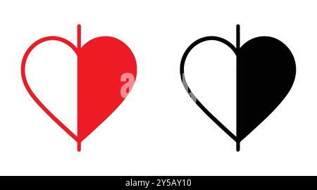 Icone vettoriali del cuore rosse e nere. Vector Hearts per san valentino. Icone di cuore uniche. Segno di cuore. Illustrazione Vettoriale