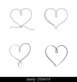 Icone vettoriali cardiache evidenziate. Vector Hearts per san valentino. Icone di cuore uniche. Segno di cuore. Illustrazione Vettoriale