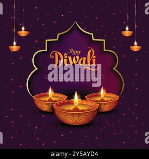 Festa indiana delle luci Happy Diwali, sfondo delle festività, biglietto d'auguri per la celebrazione Diwali, disegno astratto vettoriale. Illustrazione Vettoriale