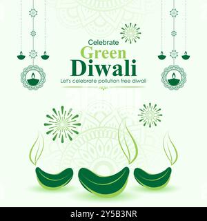 Illustrazione vettoriale del modello di feed dei social media di Happy Green Diwali Illustrazione Vettoriale