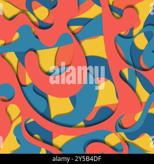 Sfondo astratto con forme di carta sovrapposte nei colori rosso, blu e giallo. Adatto per progetti di progettazione grafica e materiali di marketing. Illustrazione Vettoriale