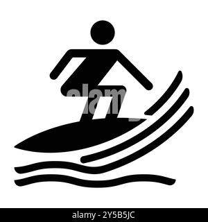 La silhouette nera minimalista di un surfista che cavalca le onde, catturando l'essenza degli sport acquatici e delle avventure estive in un design semplice. Perfetto per li Illustrazione Vettoriale