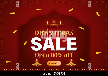 Illustrazione vettoriale del modello feed dei social media Happy Dhanteras sale Illustrazione Vettoriale