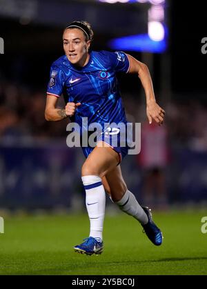 Lucy Bronze del Chelsea durante il Barclays Women's Super League match a Kingsmeadow, Kingston upon Thames. Data foto: Venerdì 20 settembre 2024. Foto Stock