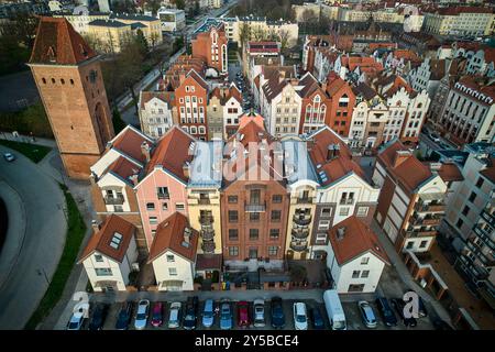Vista aerea della città vecchia di Elbląg e dell'architettura storica, Polonia Foto Stock