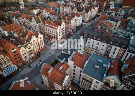 Vista aerea della città vecchia di Elbląg e dell'architettura storica, Polonia Foto Stock