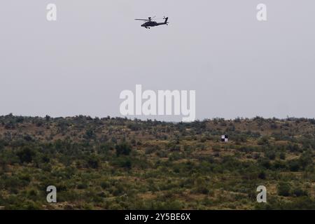 Esercitazione militare congiunta India-USA YUDH ABHYAS-2024 a Mahajan Field Fighting Ranges, vicino a Bikaner, Rajasthan, India, il 20 settembre 2024. Foto di ABACAPRESS. COM credito: Abaca Press/Alamy Live News Foto Stock