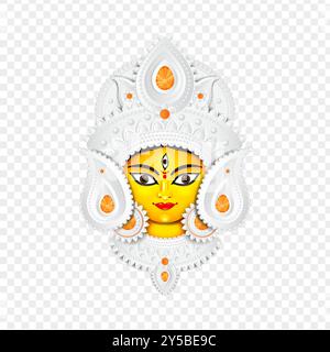 Bellissimo volto di maa durga su sfondo trasparente Illustrazione Vettoriale