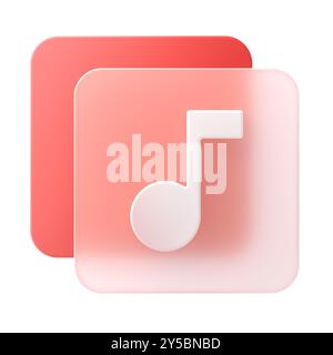 Icona cartoni animati Mockup. Nota musicale pulsante quadrato icona Web 3D rosso.rendering 3D su sfondo bianco. Foto Stock