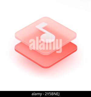 Icona cartoni animati Mockup. Nota musicale pulsante quadrato icona Web 3D rosso.rendering 3D su sfondo bianco. Foto Stock