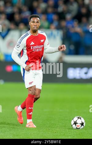 Bergamo, Italia. 19 settembre 2024. Gabriel dell'Arsenal durante la fase MD1 della UEFA Champions League 2024/25 tra l'Atalanta BC e l'Arsenal FC allo stadio Gewiss il 19 settembre 2024 a Bergamo. Crediti: Giuseppe Maffia/Alamy Live News Foto Stock
