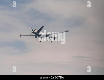 Un mq-9 Reaper del 119th Wing, North Datoka Air National Guard, vola a buon fine durante l'esercitazione Hawki Fury il 13 settembre 2024, presso il Foto Stock