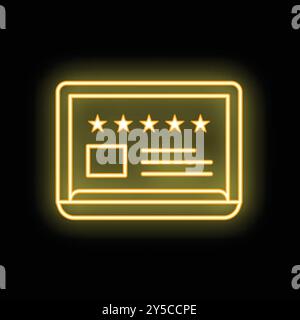 Icona neon della valutazione del cliente sullo schermo del notebook su sfondo nero Illustrazione Vettoriale