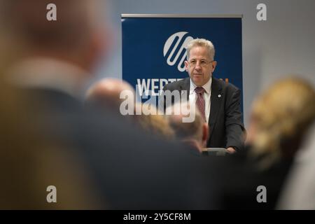 Berlino, Germania. 21 settembre 2024. Il presidente federale della Werteunion Hans-Georg Maaßen è stato tra gli ospiti alla riunione di fondazione della filiale berlinese della Werteunion. Crediti: Paul Zinken/dpa/Alamy Live News Foto Stock