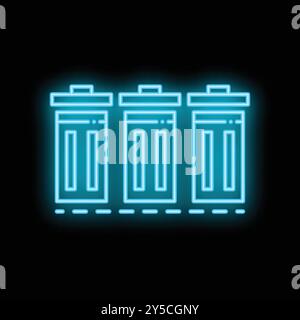 Tre lattine blu al neon che brillano contro un muro nero Illustrazione Vettoriale