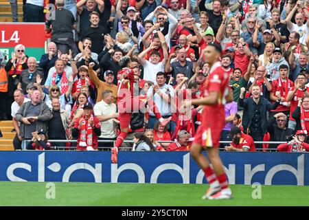 Liverpool, Regno Unito. 21 settembre 2024. Luis Díaz del Liverpool celebra il suo obiettivo di raggiungere il Liverpool 1-0 durante la partita di Premier League Liverpool vs Bournemouth ad Anfield, Liverpool, Regno Unito, 21 settembre 2024 (foto di Cody Froggatt/News Images) a Liverpool, Regno Unito, il 21/9/2024. (Foto di Cody Froggatt/News Images/Sipa USA) credito: SIPA USA/Alamy Live News Foto Stock
