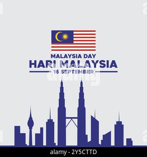 Hari Malaysia, Malaysia Day, 16 settembre, post, annunci, banner, poster, design volantino per Hari Malaysia, modello modificabile, illustrazione stock. Illustrazione Vettoriale