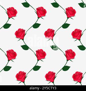 Rami di rose su sfondo bianco, motivo verticale senza cuciture. Illustrazione Vettoriale