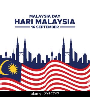 Hari Malaysia, Malaysia Day, 16 settembre, post, annunci, banner, poster, design volantino per Hari Malaysia, modello modificabile, illustrazione stock. Illustrazione Vettoriale