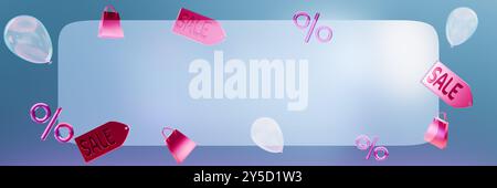 Sconti e cartellini colorati creano un'atmosfera festosa per gli eventi di shopping e le promozioni. rendering 3d. Foto Stock