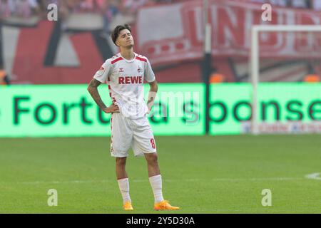 Dusseldorf, Germania. 21 settembre 2024. Denis HUSEINBASIC (K, 8) è impotente in campo, delusione, frustrato, dopo la partita; Football 2. Bundesliga stagione 2024/2025, 6.partita, 6.giorno 6, fortuna Dusseldorf (D) - FC Cologne (K) 2-2, Dusseldorf vs Koln, F95 vs KOE, il 21.09.2024, M erkur S pielarena crediti: dpa/Alamy Live News Foto Stock