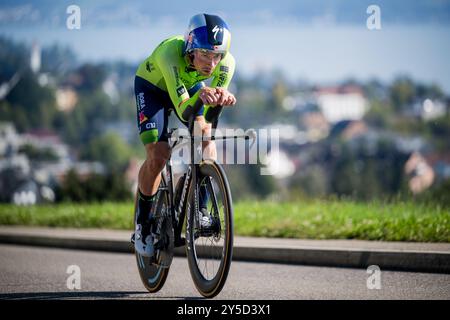 Zurigo, Svizzera. 21 settembre 2024. Lo sloveno Primoz Roglic in azione durante una sessione di addestramento e ricognizione in pista, in vista dei Campionati del mondo di ciclismo su strada e strada UCI 2024, sabato 21 settembre 2024, a Zurigo, Svizzera. I Mondi si svolgono dal 21 al 29 settembre. BELGA PHOTO JASPER JACOBS credito: Belga News Agency/Alamy Live News Foto Stock