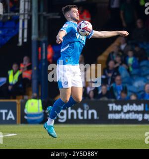 Durante la partita Sky Bet League 1 tra Stockport County e Leyton Orient all'Edgeley Park Stadium di Stockport, sabato 21 settembre 2024. (Foto: Mike Morese | mi News) crediti: MI News & Sport /Alamy Live News Foto Stock