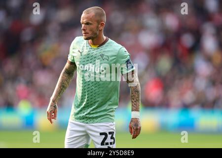 Joe Ward (23), centrocampista della contea di Derby durante la partita per il titolo EFL tra Sheffield United FC e Derby County FC a Bramall Lane, Sheffield, Inghilterra, Regno Unito il 21 settembre 2024 Credit: Every Second Media/Alamy Live News Foto Stock