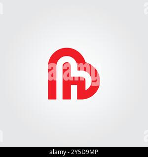 Design del logo vettoriale a forma di cuore per la lettera iniziale BH Illustrazione Vettoriale