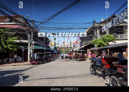 Pub Street, bar turistico e area ristorante della città di siem Reap vicino ad angkor wat in cambogia Foto Stock