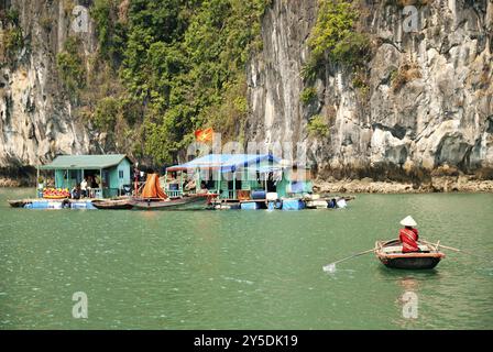 Villaggio vietnamita di zingari marini nella baia di ha long Foto Stock