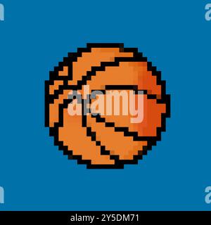 Icona di basket con pixel. Icona a forma di pixel retrò da basket con colori vivaci Illustrazione Vettoriale