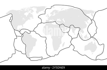 Mappa di messa a terra della piastra tettonica. Oceano Pacifico continentale, litosfera vulcano lastre geografiche Illustrazione Vettoriale