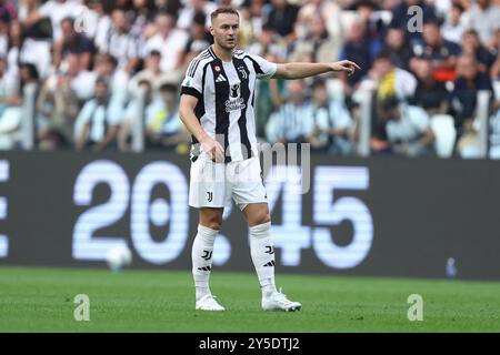 Torino, Italia. 21 settembre 2024. Teun Koopmeiners della Juventus FC gesti durante la partita di serie A tra Juventus FC e SSC Napoli allo stadio Allianz il 21 settembre 2024 a Torino. Crediti: Marco Canoniero/Alamy Live News Foto Stock