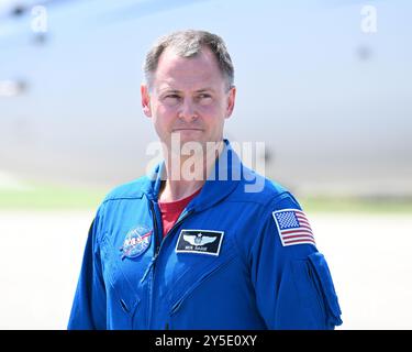 L'astronauta della NASA Nick Hague arriva al Kennedy Space Center, Florida, sabato 21 settembre 2024. L'Aia volerà su una navicella spaziale SpaceX Dragon fino alla stazione spaziale Internazionale sulla missione Crew 9. Foto di Joe Marino/UPI credito: UPI/Alamy Live News Foto Stock