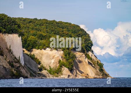 Le scogliere di gesso di Rügen, le scogliere dello Stubbenkammer, nel Parco Nazionale di Jasmund, vista sul Mar Baltico e la costa delle scogliere di gesso, tra Sassn Foto Stock